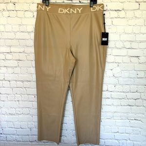 DKNY Tan Faux Leather High Waist Straight Leg Pants--NWT--XL